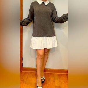 Chic Gray and White Collared Dress